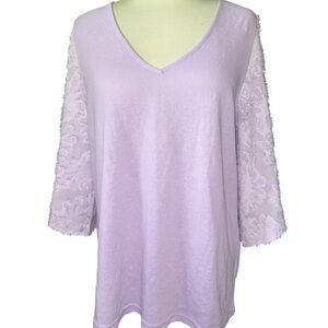 AndTheWhy blouse short distressed sleeves deep wide V-neckline size small NWT